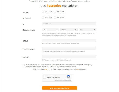 Date50 registration form