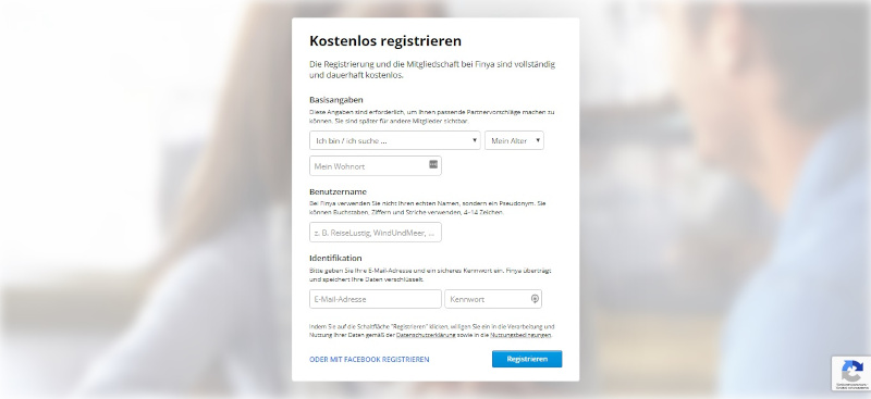 Finya.de registration form