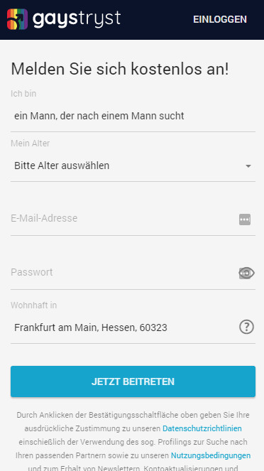 GaysTryst registration form