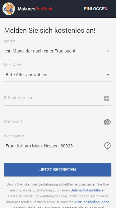 MaturesForFuck registration form