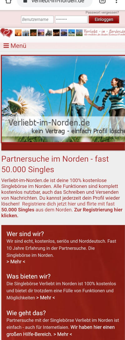 screenshot of Verliebt im Norden  mobile web version