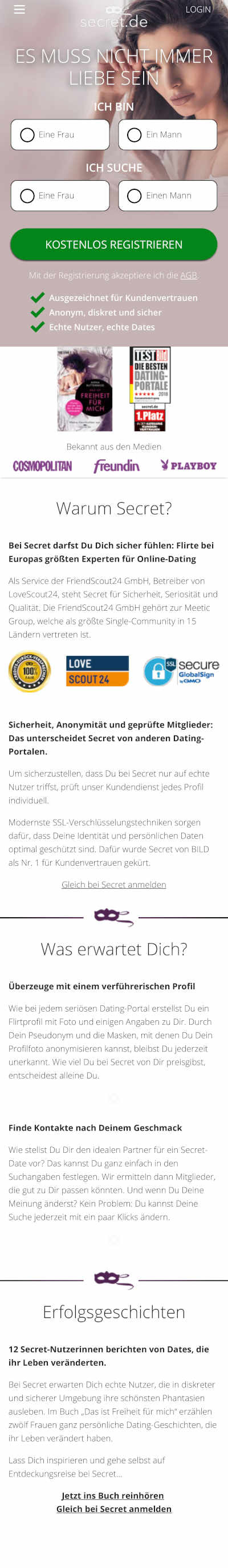 long mobile screenshot from Secret.de 
