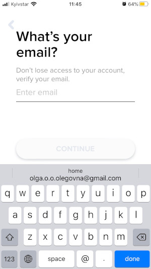 Tinder-App registration form