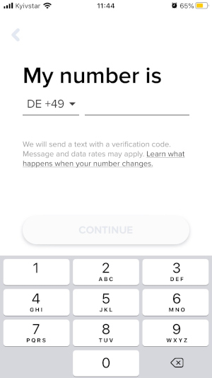 Tinder-App registration form