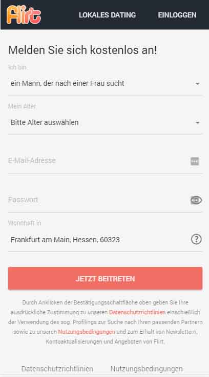 Flirt.com registration form