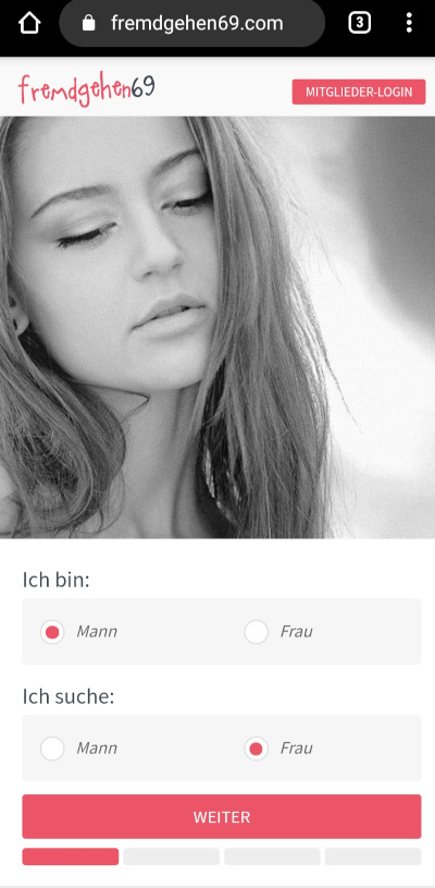 Fremdgehen69.com mobile registration form