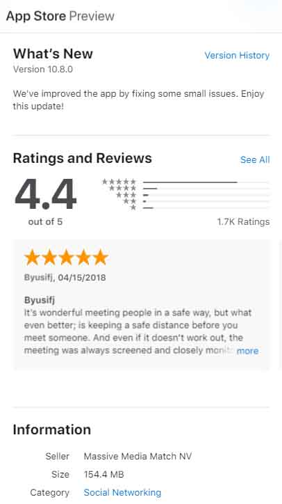 Twoo reviews in app store