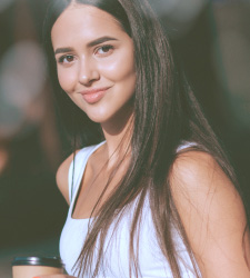 happy woman with coffee